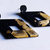 Orecchini pendenti vintage rombi neri e applicazione di foglia oro, orecchini geometrici, orecchini astratti, pezzo unico