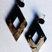 Orecchini pendenti vintage rombi neri e applicazione di foglia oro, orecchini geometrici, orecchini astratti, pezzo unico