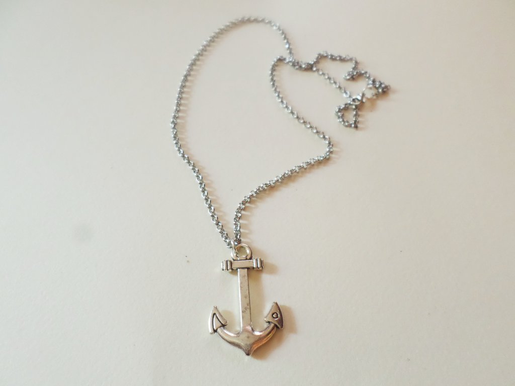 Collana con ancora in argento sterling, ciondolo con timone, gioielli nautici - Italia