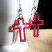 Orecchini pendenti croce rossa, croce in legno